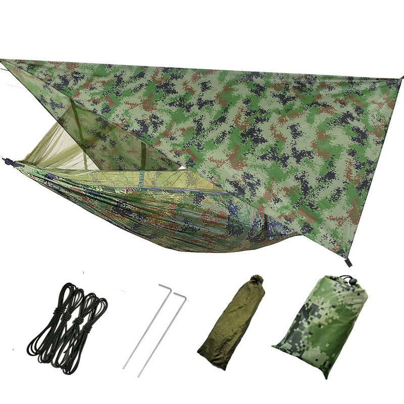 260x140cm Outdoor Double Camping Hammock with Mosquito Net and Rain Fly Tarp Lightweight Parachute Hammocks for Travel Hiking - Korvel