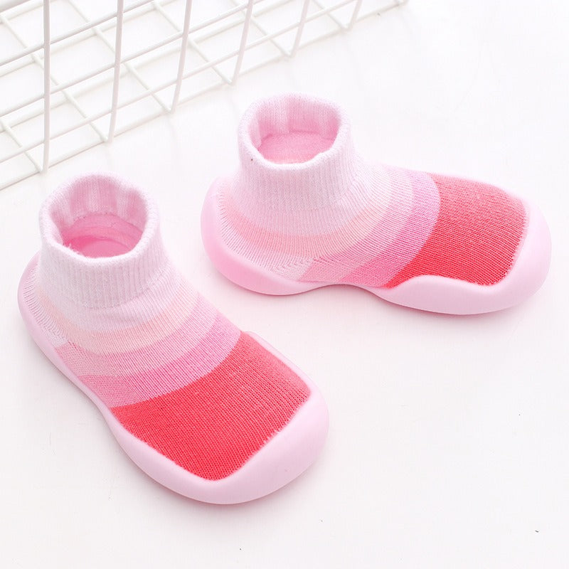 Autumn and Winter Baby Socks Silicone Anti slip Bottom Floor Socks Children's Shoes and Socks Cartoon Rainbow Strips Indoor Walking Shoes and Socks - Korvel