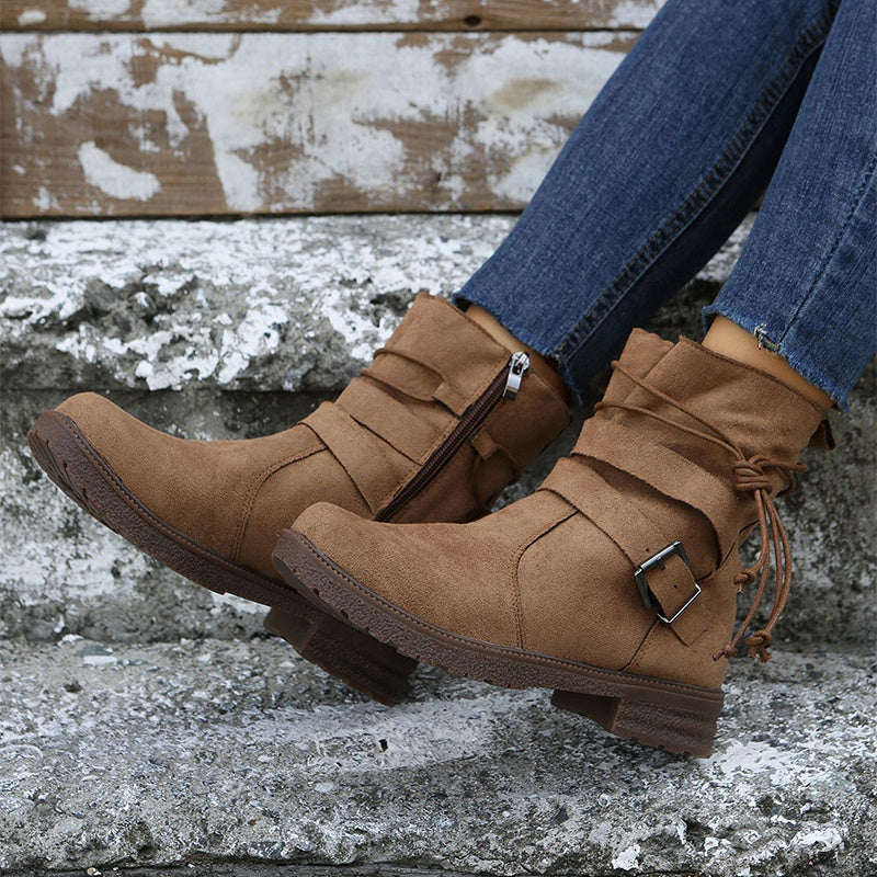 Bottines à boucle rétro décontractées à bout rond pour femmes