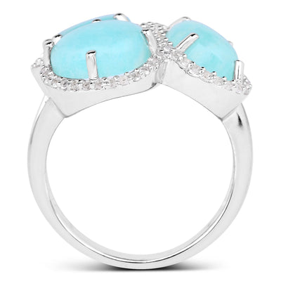 Bague en argent sterling de 5,30 carats en amazonite véritable et topaze blanche