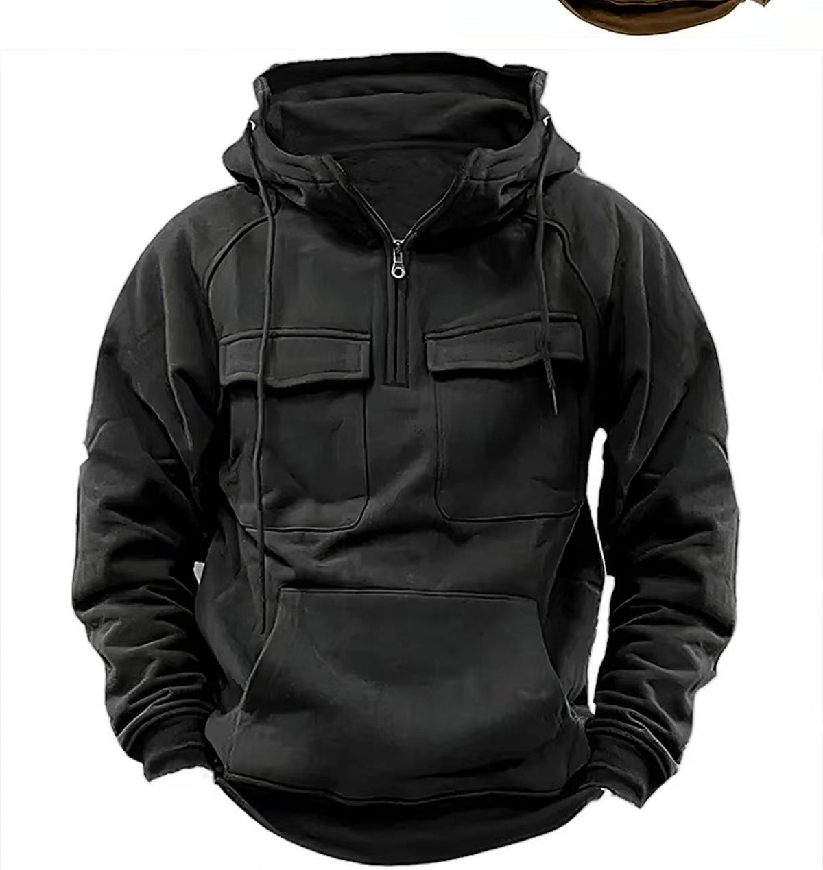 Hoodie zippé décontracté pour homme avec cordon et poche