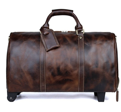 Premium Large Capacity Cowhide Trolley Travel Bag