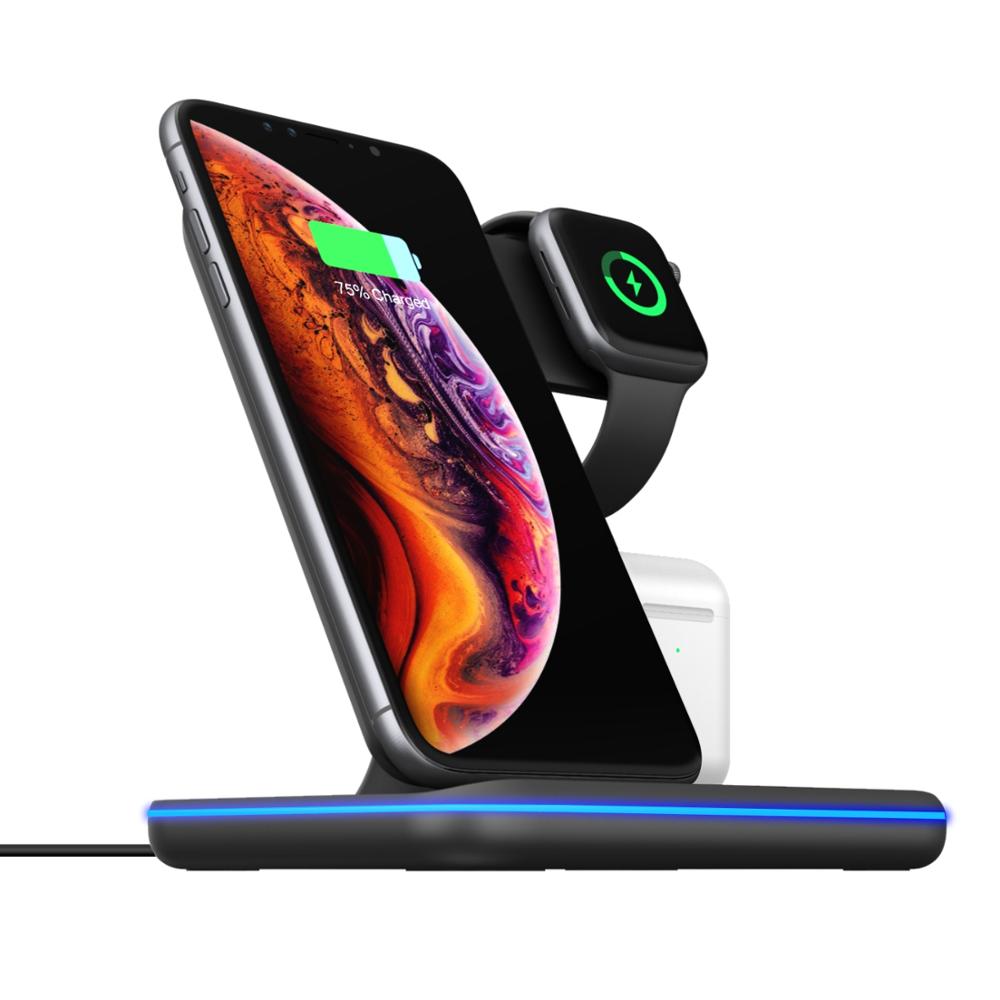Support de charge sans fil 3-en-1 pour mobile, montre et écouteurs