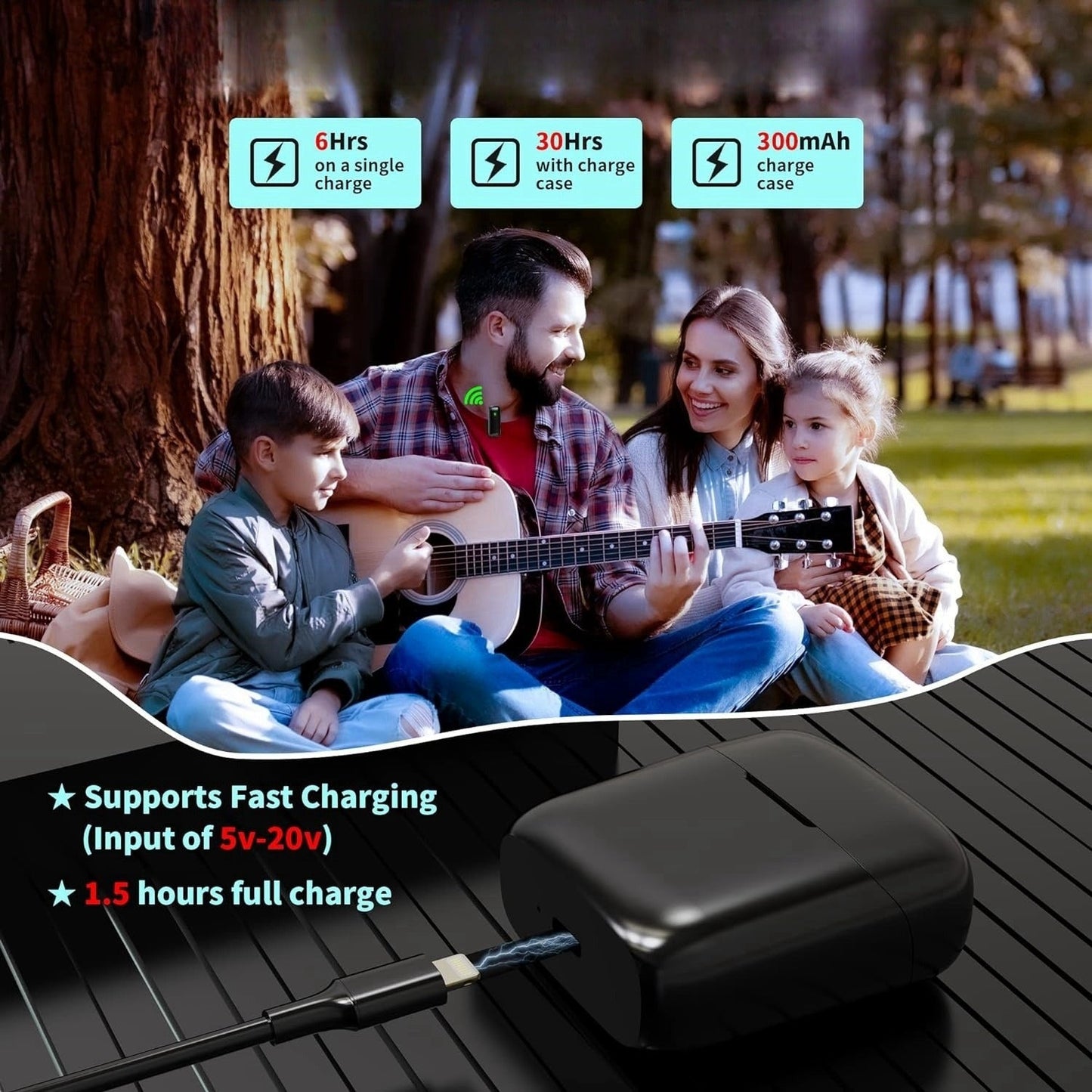 Charging case wireless lavalier microphone 1-to-2 live broadcast 2.4G noise cancelling microphone - Korvel
