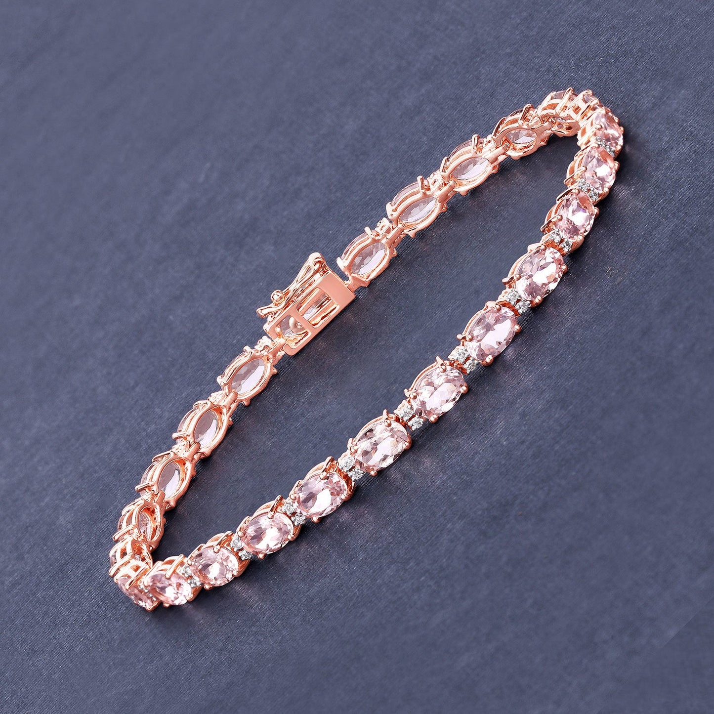 8.95 Carat Genuine Morganite and White Diamond Bracelet in 14K Rose Gold