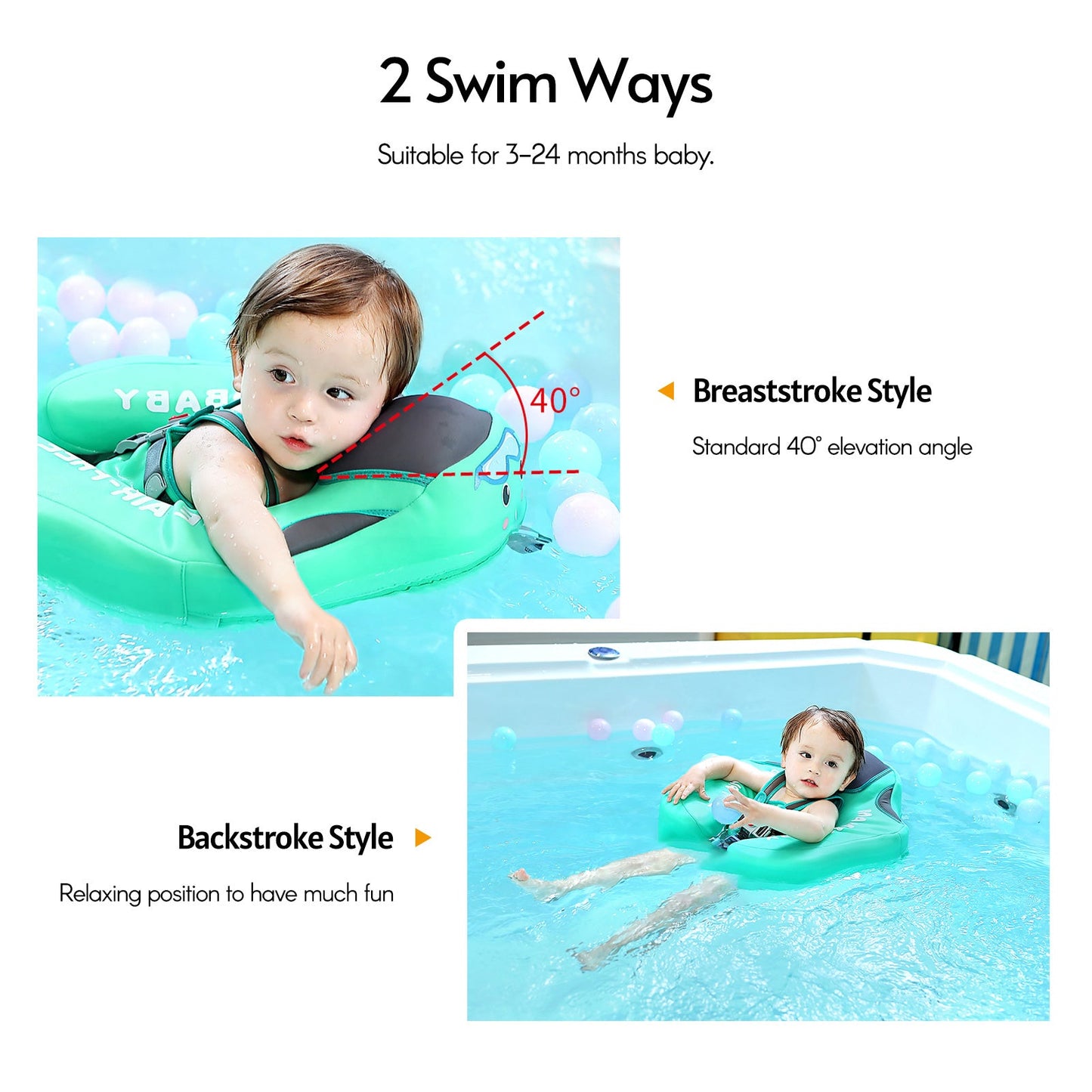 Infants and young children with inflatable seat rings and sunshades beginner's swimming circle home swimming pool - Korvel