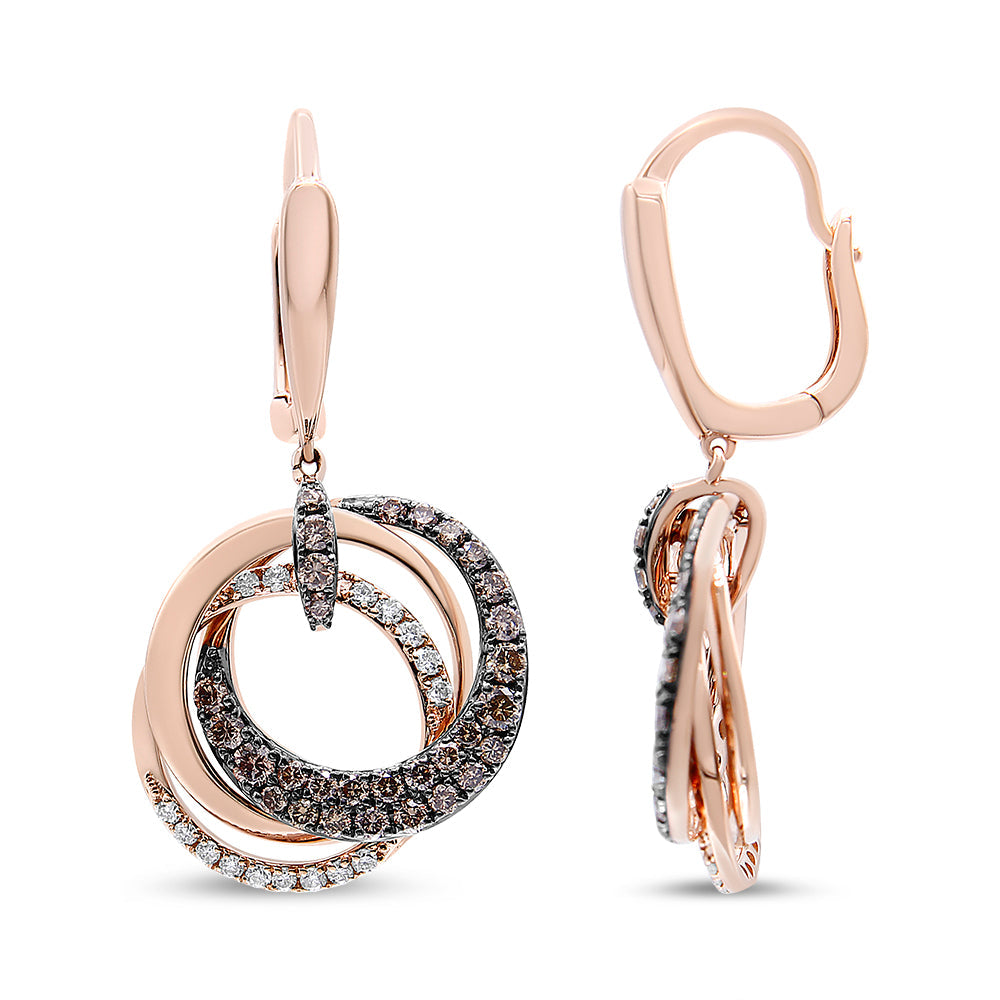 Boucles d'oreilles pendantes en or rose 14K avec diamants entrelacés