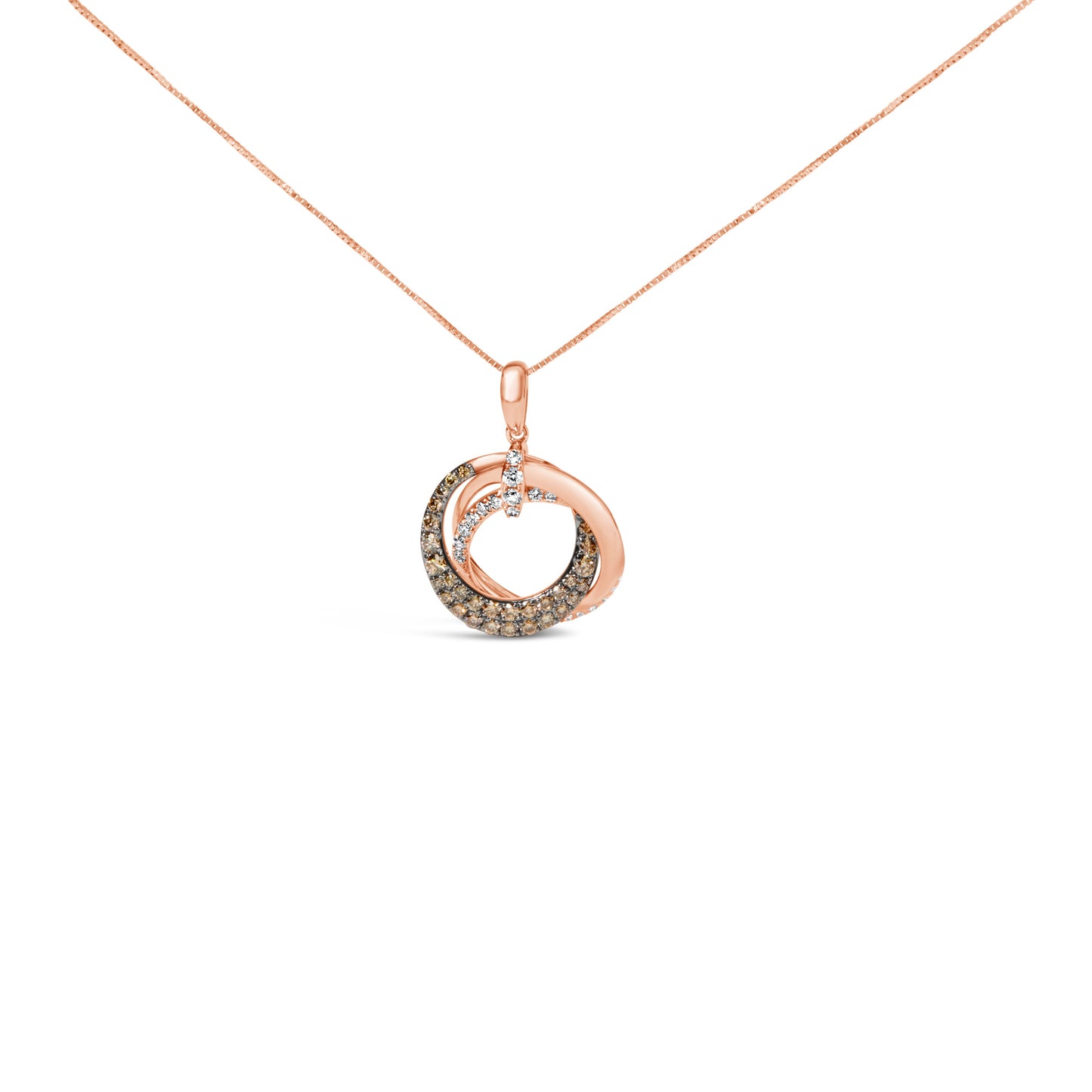 Collar de diamantes en forma de círculo entrelazado de oro rosa de 14 quilates