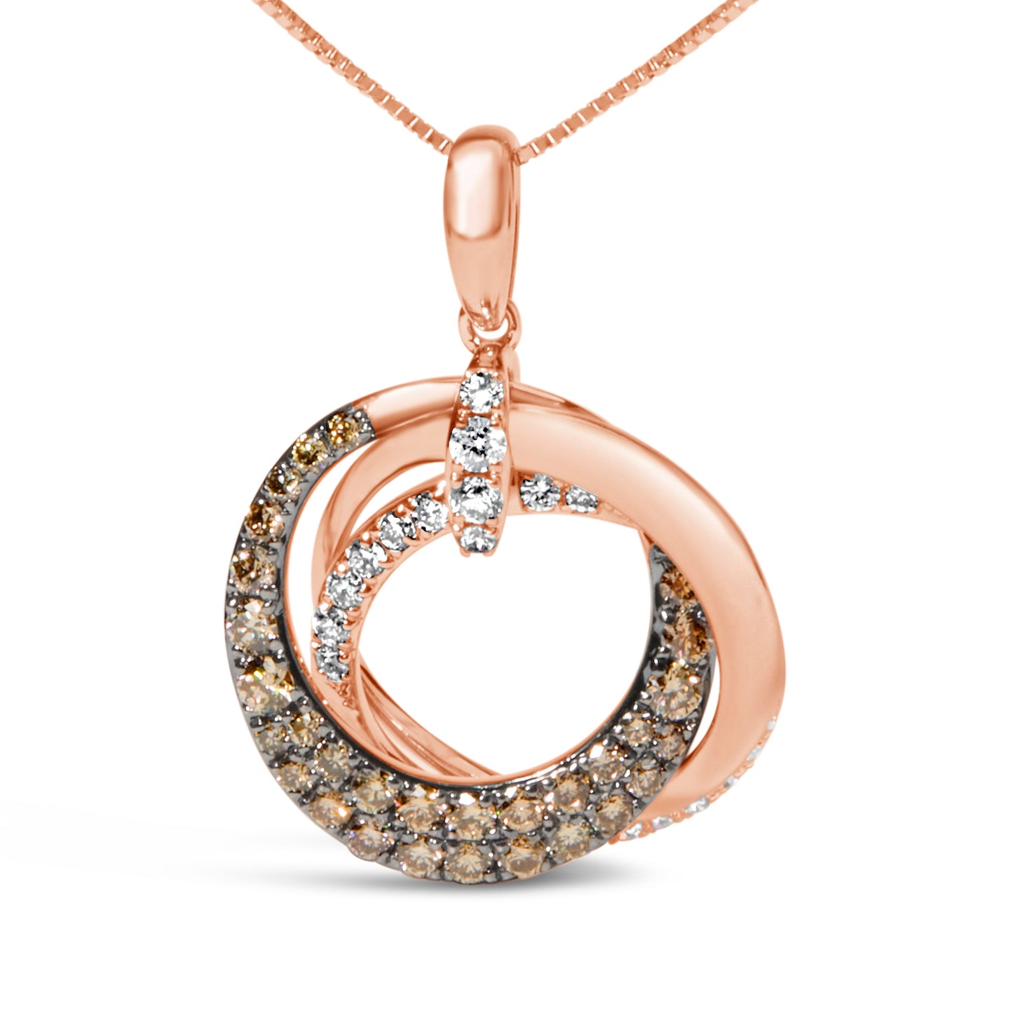 Collar de diamantes en forma de círculo entrelazado de oro rosa de 14 quilates