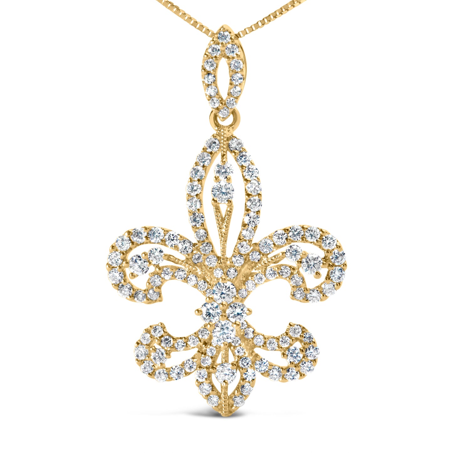 Collar con Colgante de Fleur De Lis de Diamante en Oro Amarillo de 14K