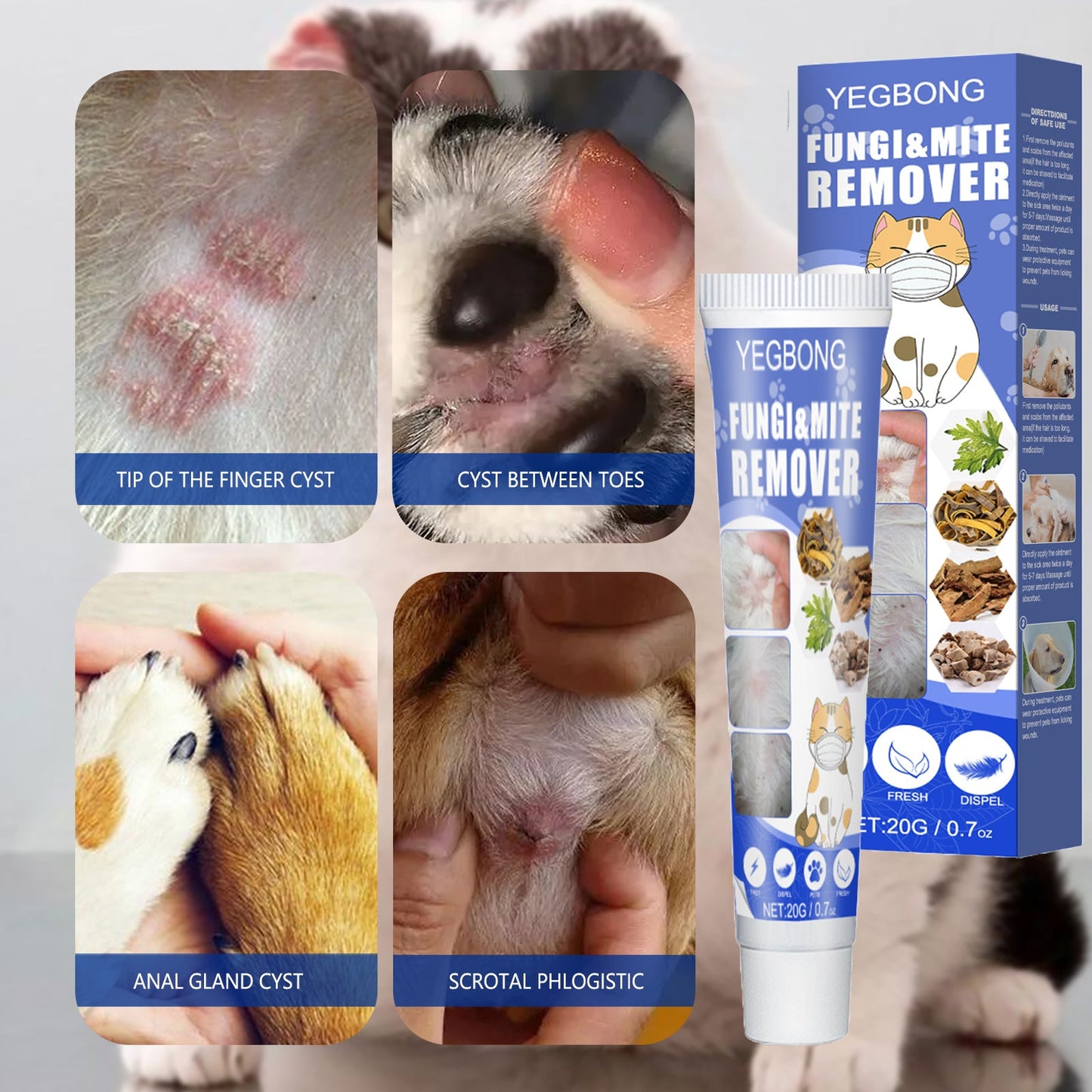Pet Mite Relief Cream For Pet Dogs And Cats Skin Itching And Mite Removal Topical Care Cream - Korvel