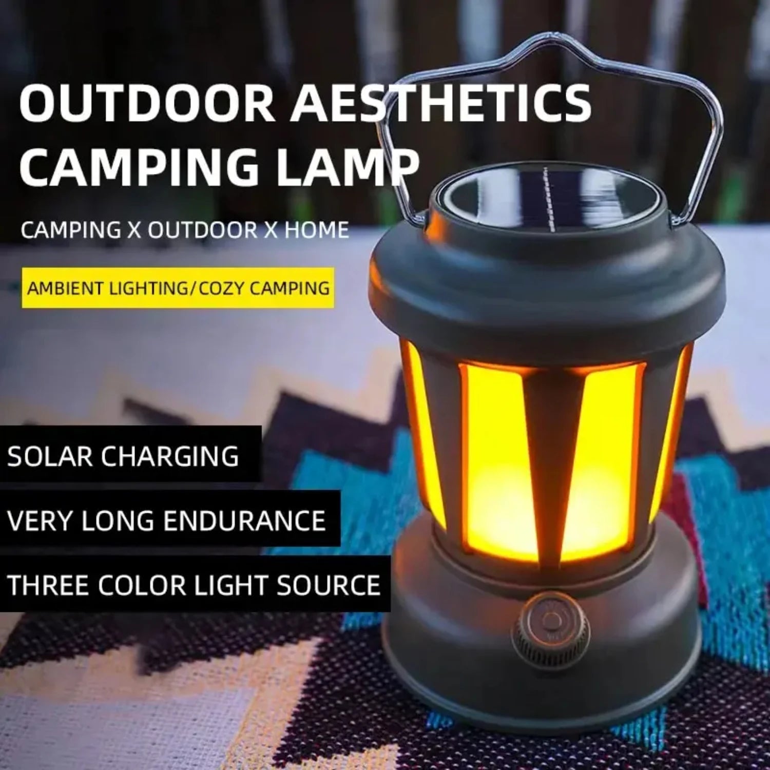 Outdoor solar rechargeable camping light, multifunctional LED strong light charging camping atmosphere tent light - Korvel