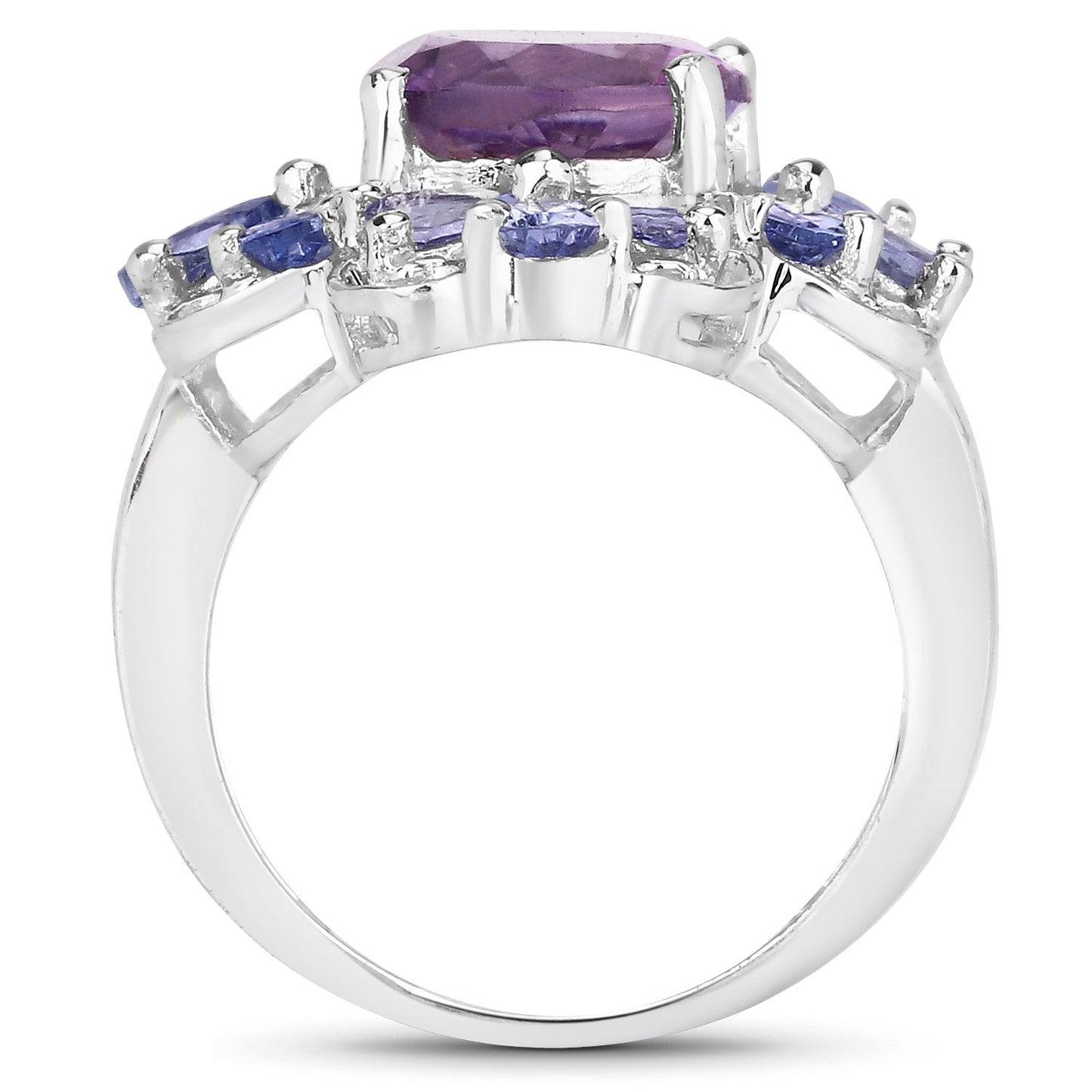 4.88 Carat Genuine Amethyst and Tanzanite Sterling Silver Ring