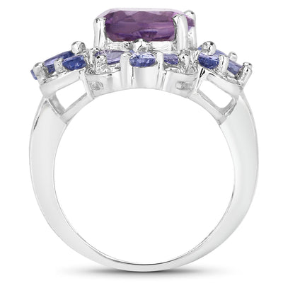 4.88 Carat Genuine Amethyst and Tanzanite Sterling Silver Ring