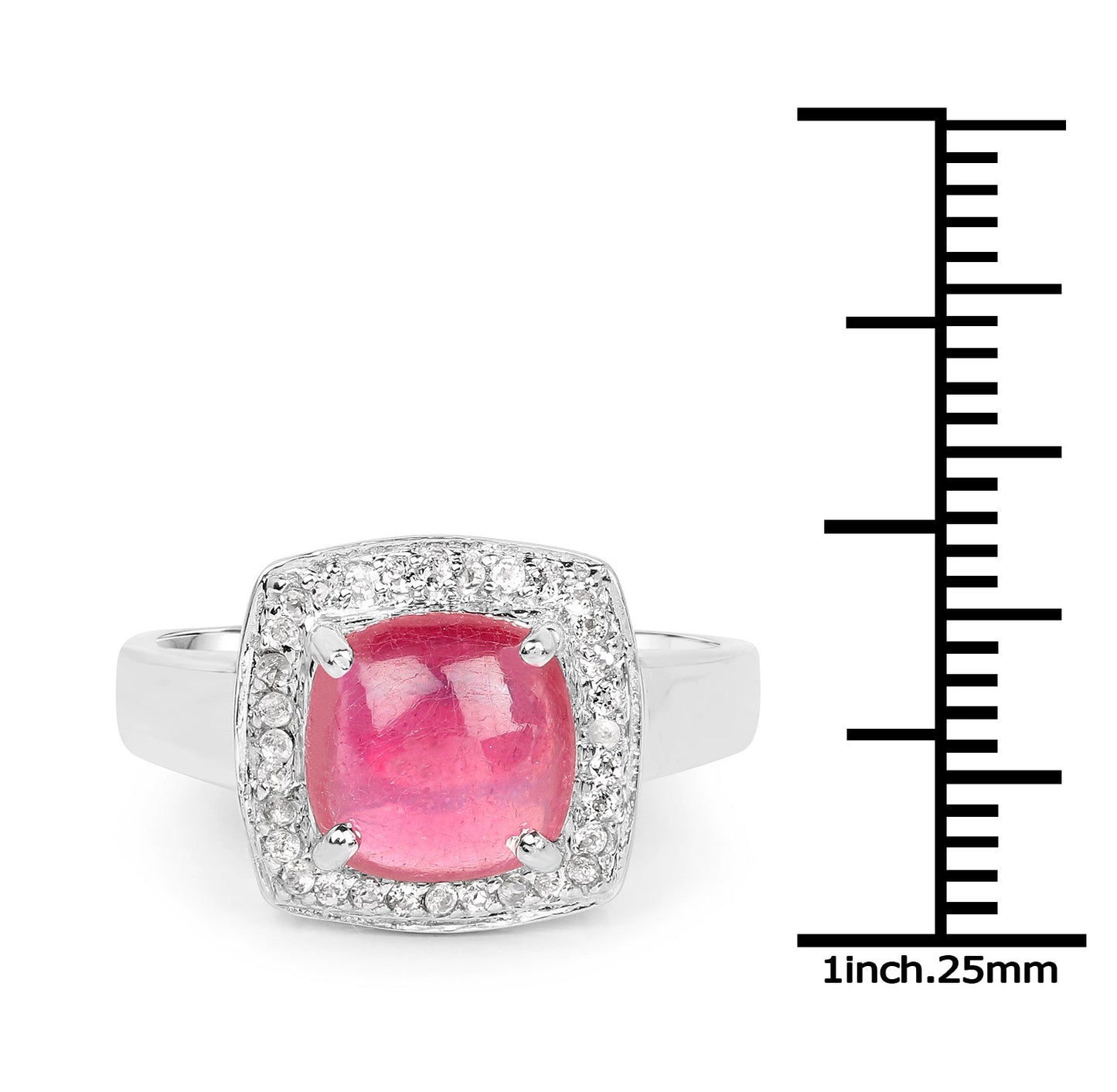 Anillo de Plata Esterlina con Rubí Relleno de Vidrio de 3.31 Quilates y Topacio Blanco