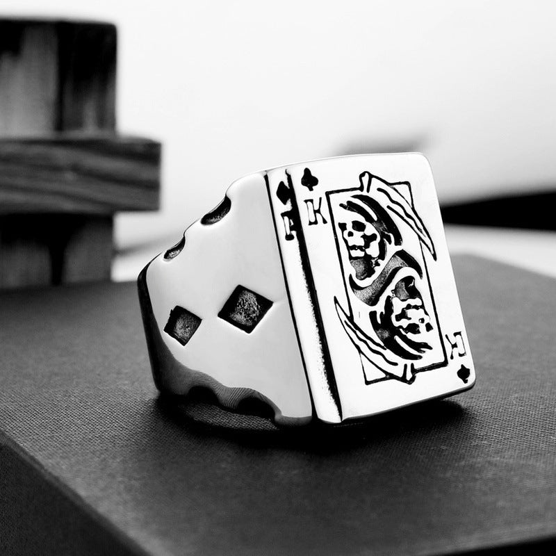 Anillo de Cartas de Póker de Acero de Titanio Retro - Diseño Unisex