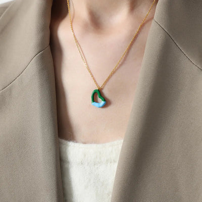 Two tone weight glazed design heart pendant titanium steel gold-plated necklace - Korvel