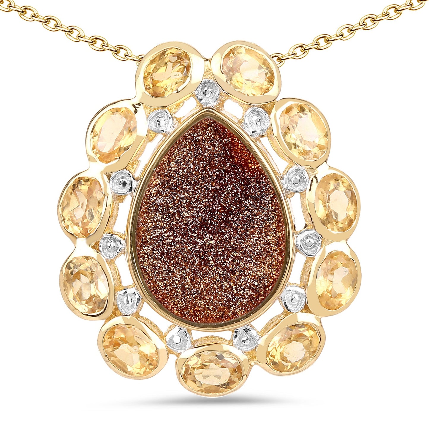 Pendentif en plaqué or jaune 14K avec droozi rouge et citrine