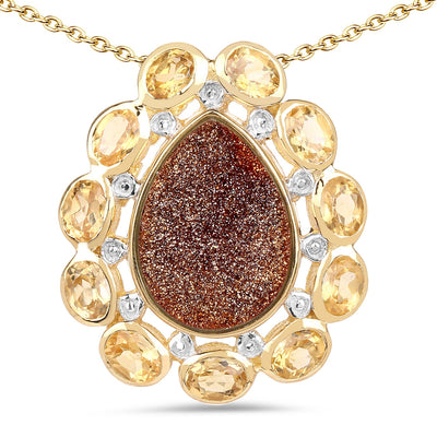 14K Yellow Gold Plated Red Droozi and Citrine Pendant