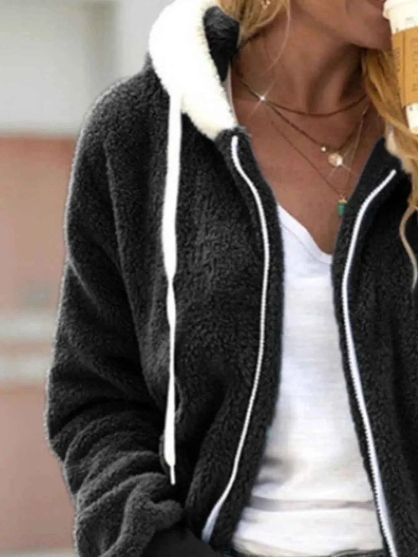 Cozy Fleece Zip-Up Hooded Jacket - Plus Size