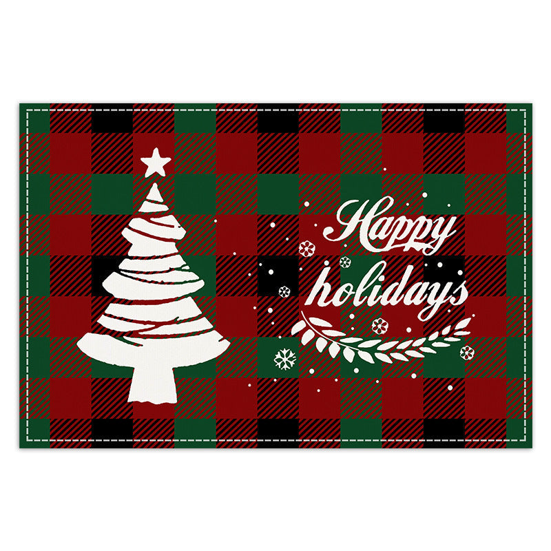 Christmas Tree Elk Printed Meal Mat Christmas Striped Checkered Table Mat White Hemp Western Food Mat - Korvel