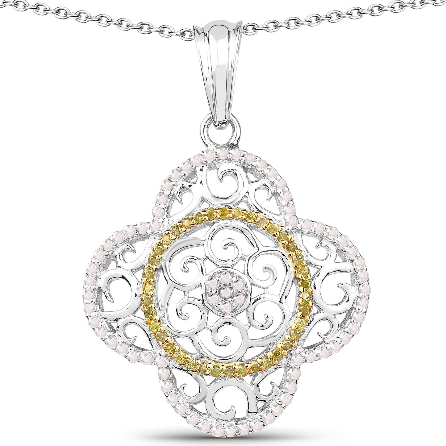 0.57 Carat Genuine White and Yellow Diamond Pendant in Sterling Silver