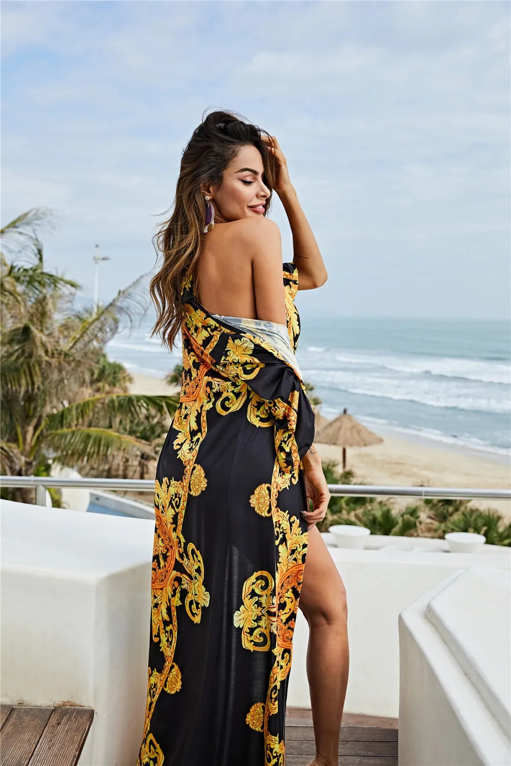 Printed Plunge One-Piece and Cover Up Swim Set - Korvel