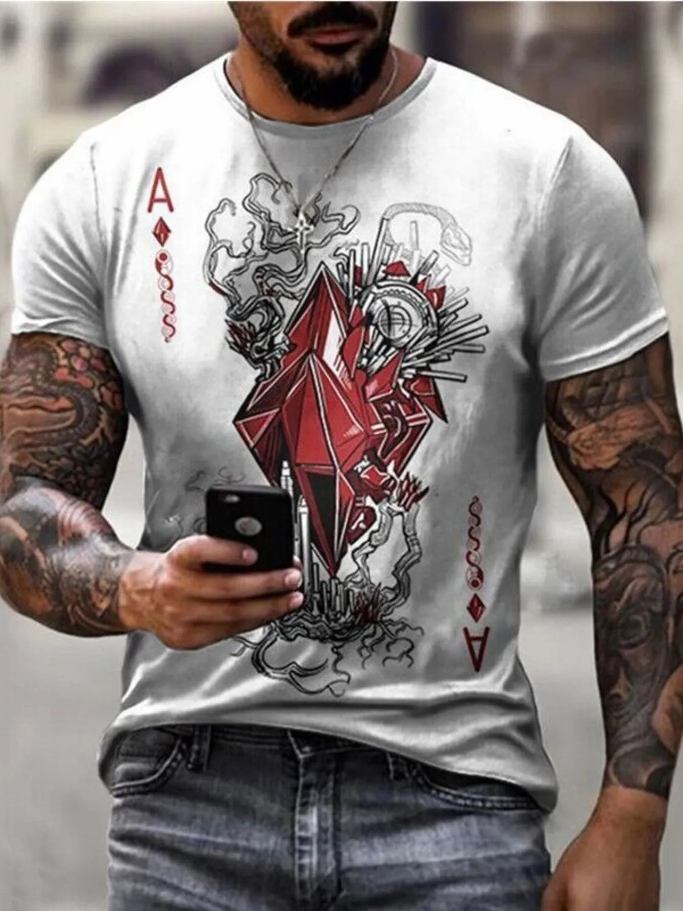 T-shirt à col rond graphique pour hommes grandes tailles à manches courtes