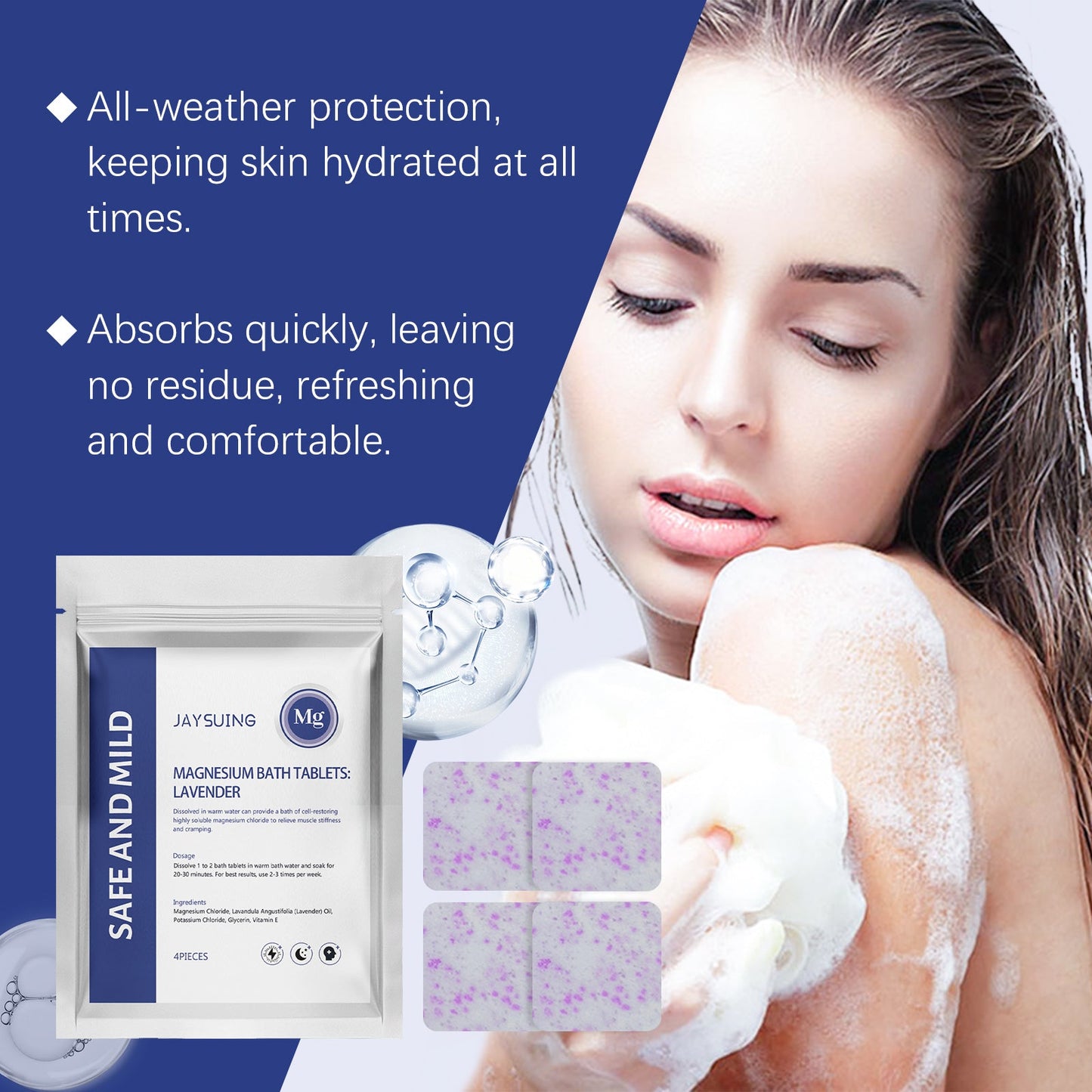 Lavender Essential Oil Magnesium Bath Tablets Moisturize And Cleanse The Body, Refreshing And Lasting - Korvel