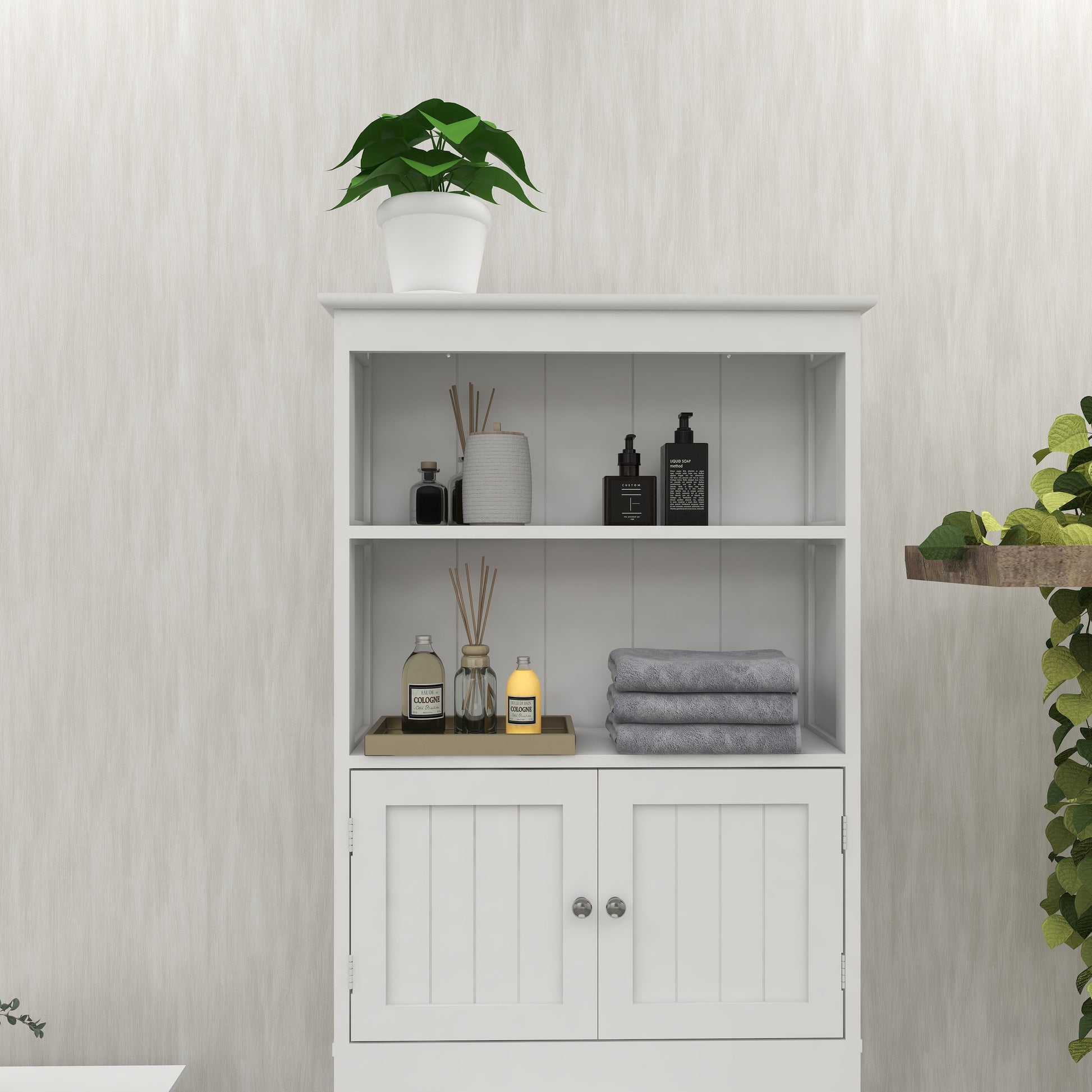 Over The Toilet Rack 2 -Tier Toilet Bathroom Spacesaver Storage Shelf with 2 Doors Wood Storage Organizer Cabinet - Korvel