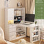 L-shaped office desk with charger, bookshelf with drawers and LED lights, and corner gaming computer desk with storage space - Korvel