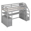 Twin Size Loft Bed with Desk and Shelves Two Built-in Drawers, Storage Staircase Gray - Korvel