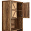 76-Inch Rustic Oak Farmhouse Wine Cabinet with Faux Rattan