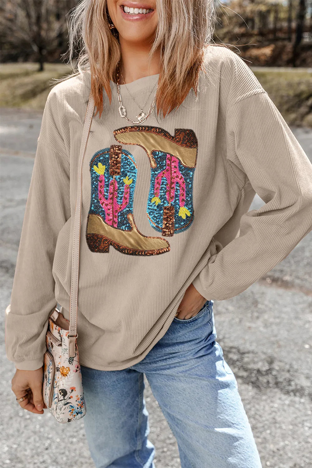 Full Size Sequin Round Neck Long Sleeve Sweatshirt