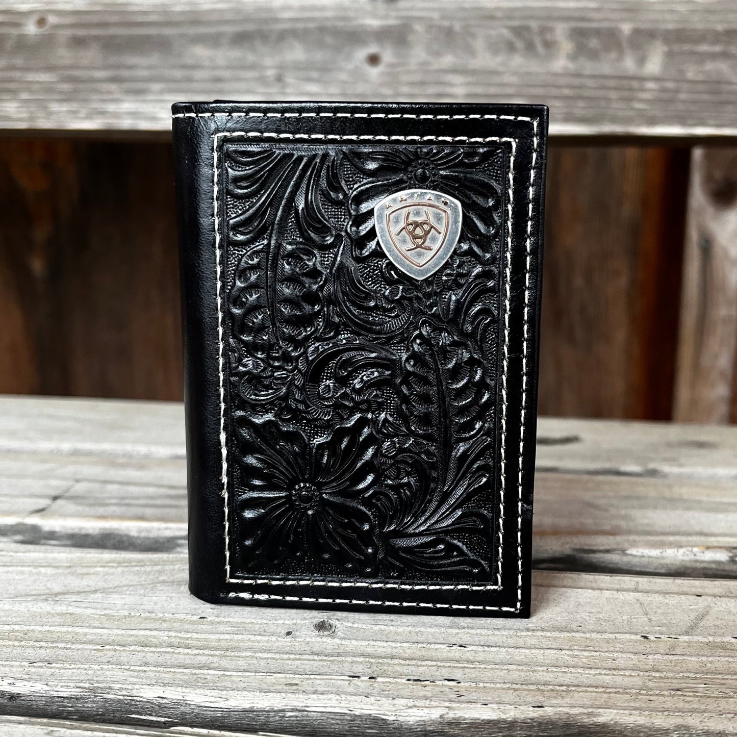 Elegant Black Floral Trifold Wallet by Ariat - Korvel