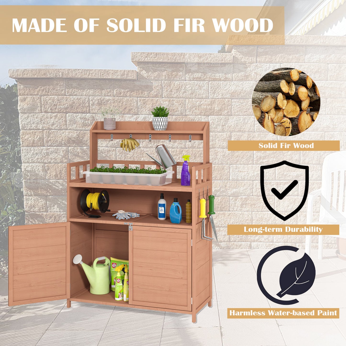 Outdoor gardening workbench with large storage cabinets and a rooftop terrace - Korvel
