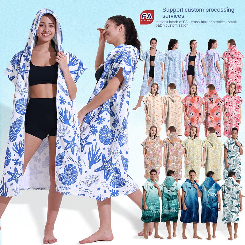 Hooded Towel Ultra-fine Fiber Zipper Wearable Bathrobe Cape Beach Towel - Korvel
