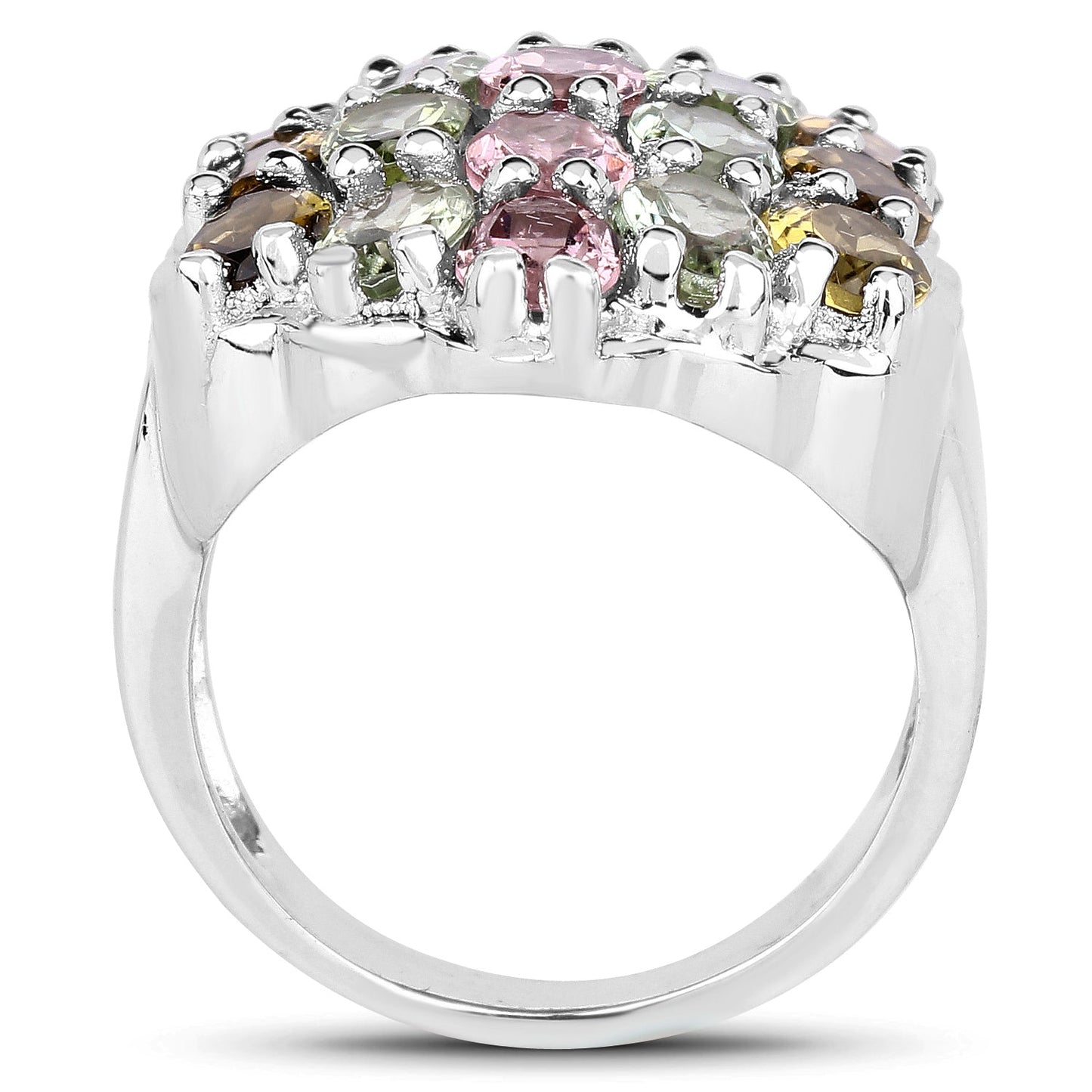 Anillo de Clúster de Turmalina Genuina de 6.74 Quilates en Plata Esterlina
