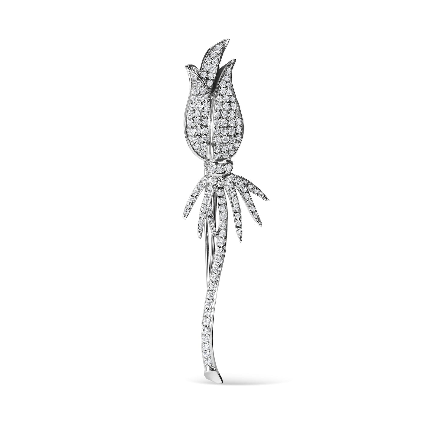Broche de Tulipán de Diamantes en Oro Blanco de 18K