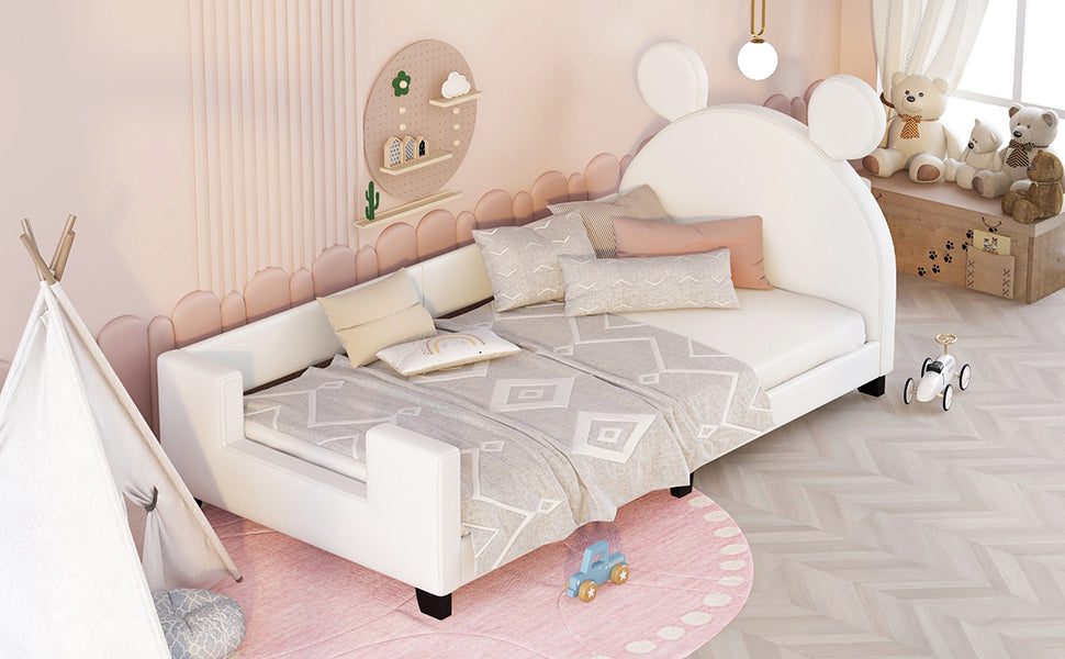 Twin Size Upholstered Daybed with Carton Ears Shaped Headboard White - Korvel