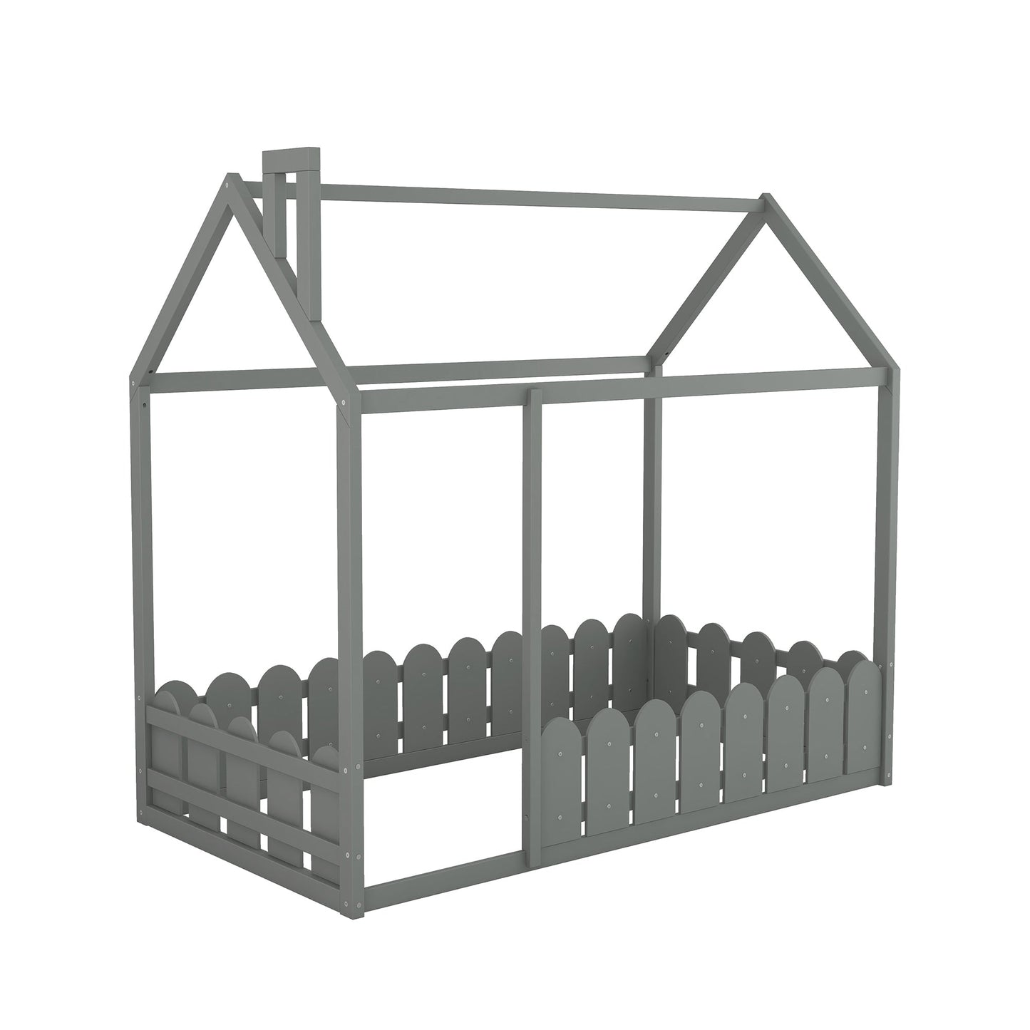 Cadre de lit en bois de taille twin avec clôture pour enfants - Gris