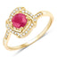 0.63 Carat Ruby and Diamond Halo Ring in 14K Yellow Gold