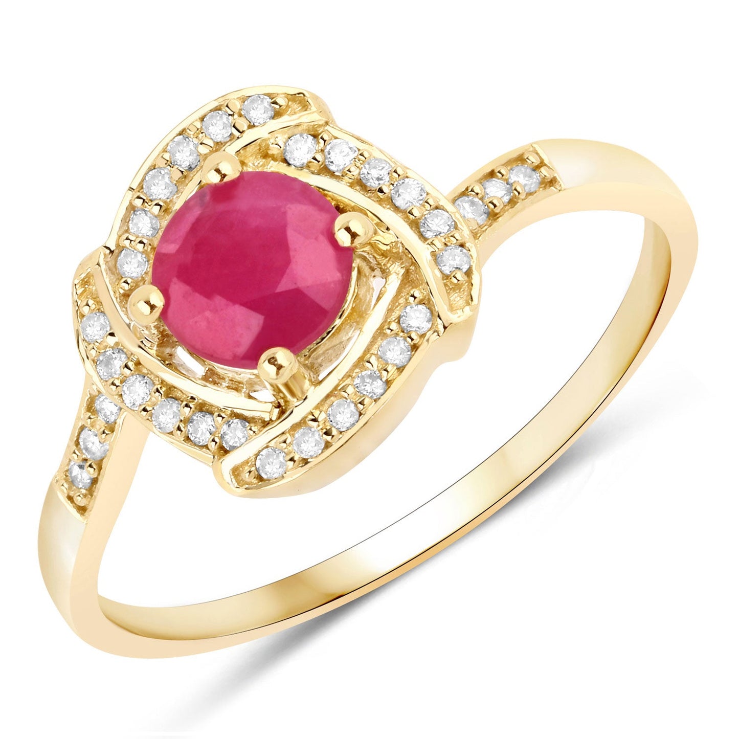 0.63 Carat Ruby and Diamond Halo Ring in 14K Yellow Gold