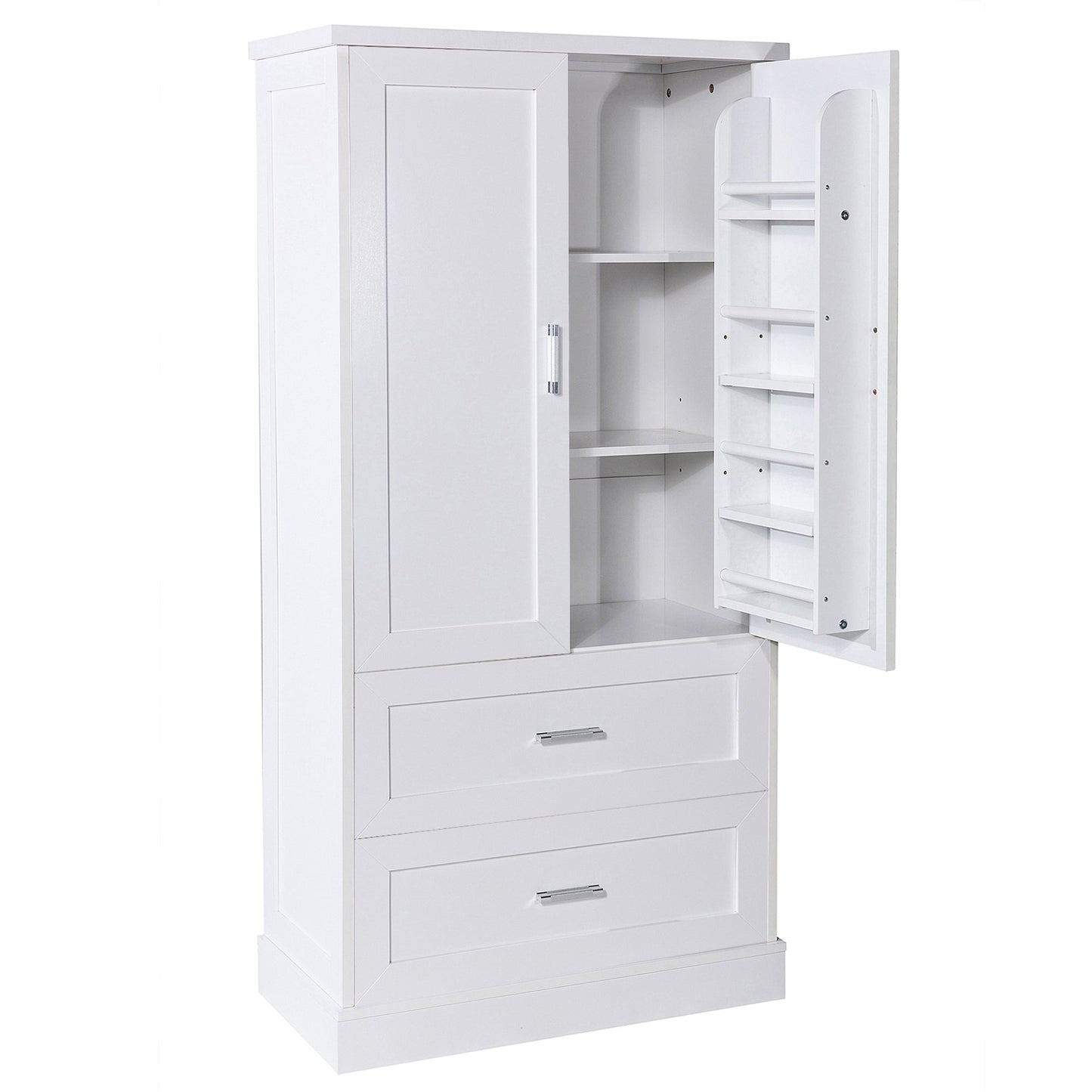 Tall Bathroom Storage Cabinet, Cabinet with Two Doors and Drawers, Adjustable Shelf, MDF Board, White - Korvel
