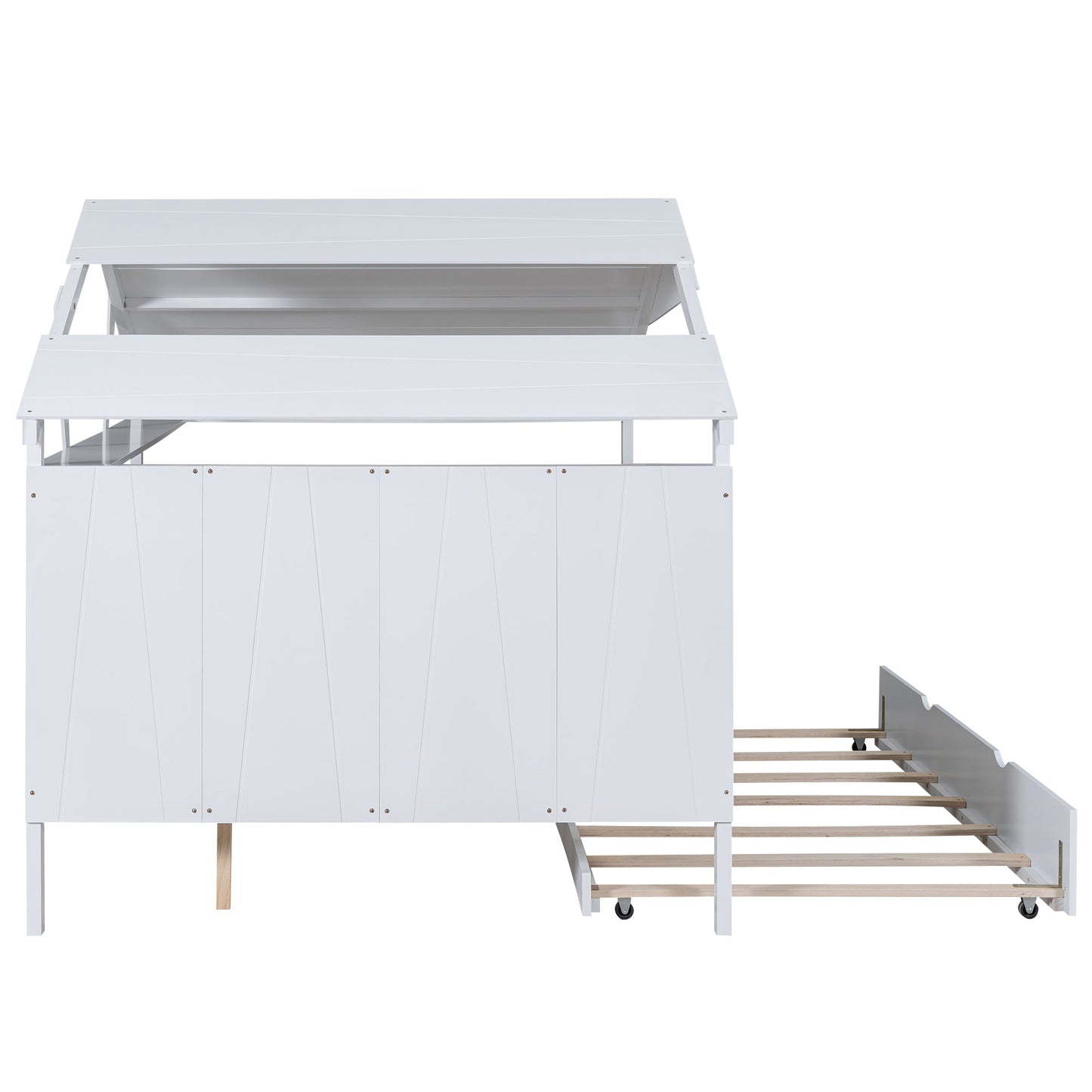 Wood Full Size House Bed with Twin Size Trundle and Storage  White - Korvel