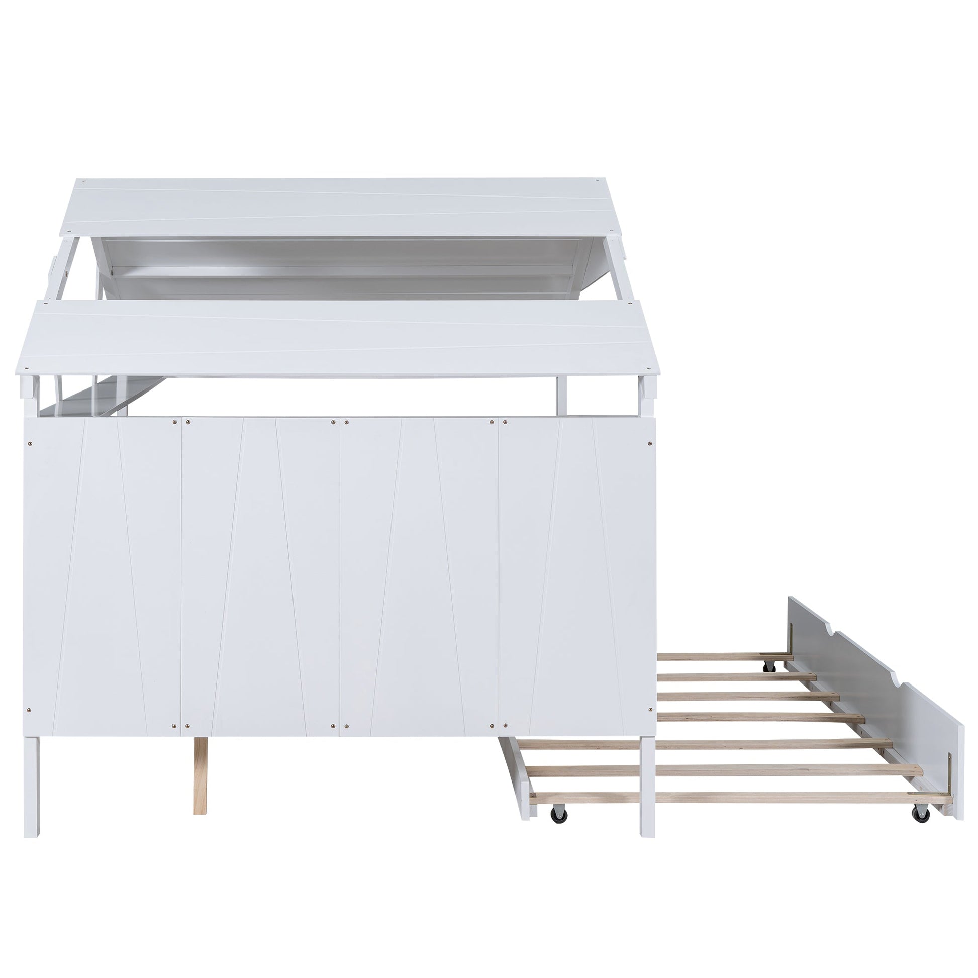 Wood Full Size House Bed with Twin Size Trundle and Storage  White - Korvel