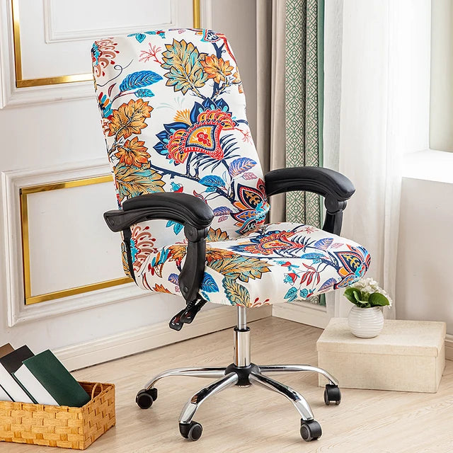Stretch Printed Computer Office Chair Covers Soft Fit Universal Desk Rotating Slipcovers Removable Washable Anti-Dust Spandex - Korvel