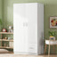 Wooden Wardrobe with Double Doors, Armoire with Hanging Rod, 5 Fixed Shelves, One Storage Drawer,White - Korvel