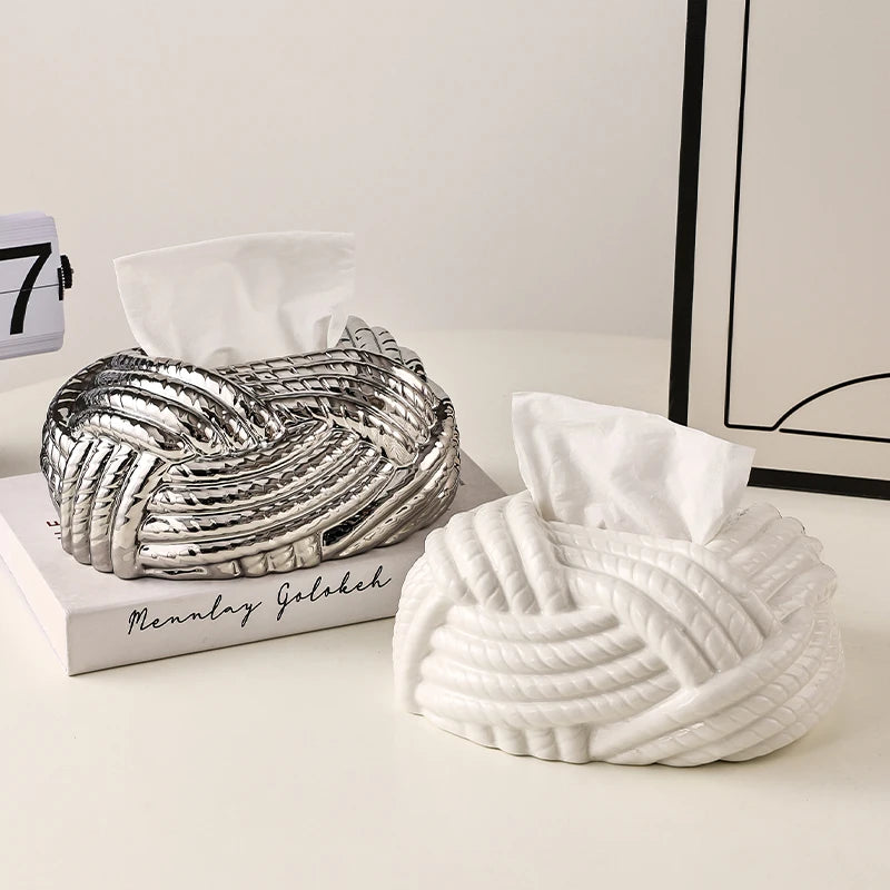 Ceramic Tissue Box Silver Twine Grain Napkin Carton Toilet Paper Holder Napkin Dispenser Holder Home Decoraction Organizers - Korvel