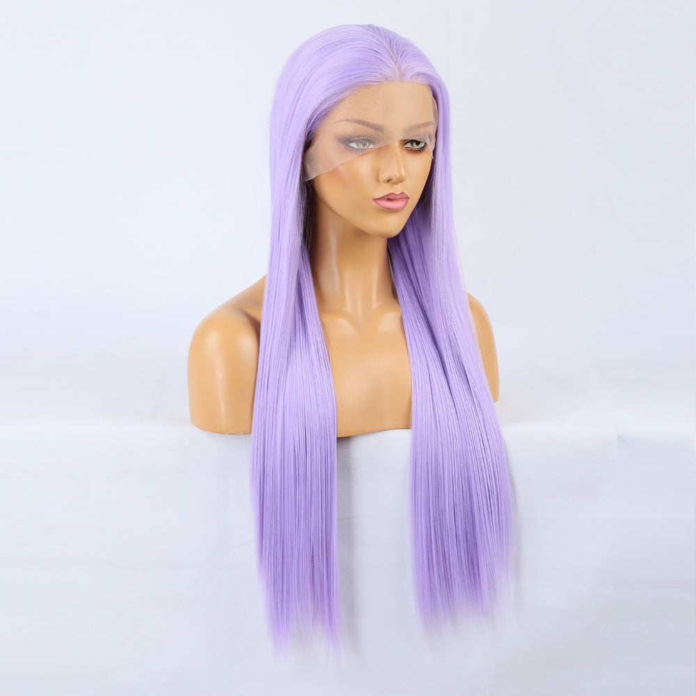Wig Natural Transition Wig Light Purple Chemical Fiber Front Lace Long Straight Hair Matte High Temperature Silk Headgear - Korvel